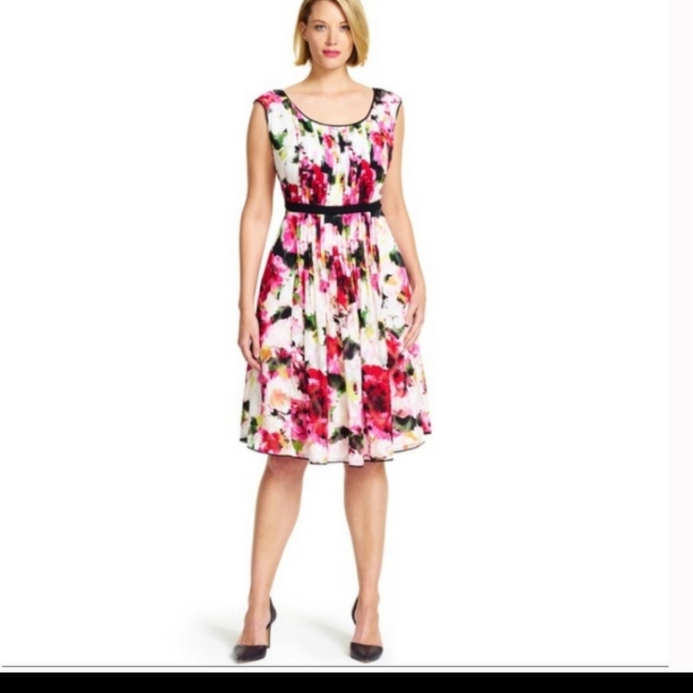 Adrianna Papell Floral Pleated Summer‎ Dress Size 10